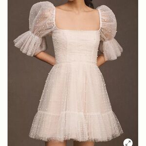 Anthropologie Pearl dress by Watters square neck tool embellished, mini dress